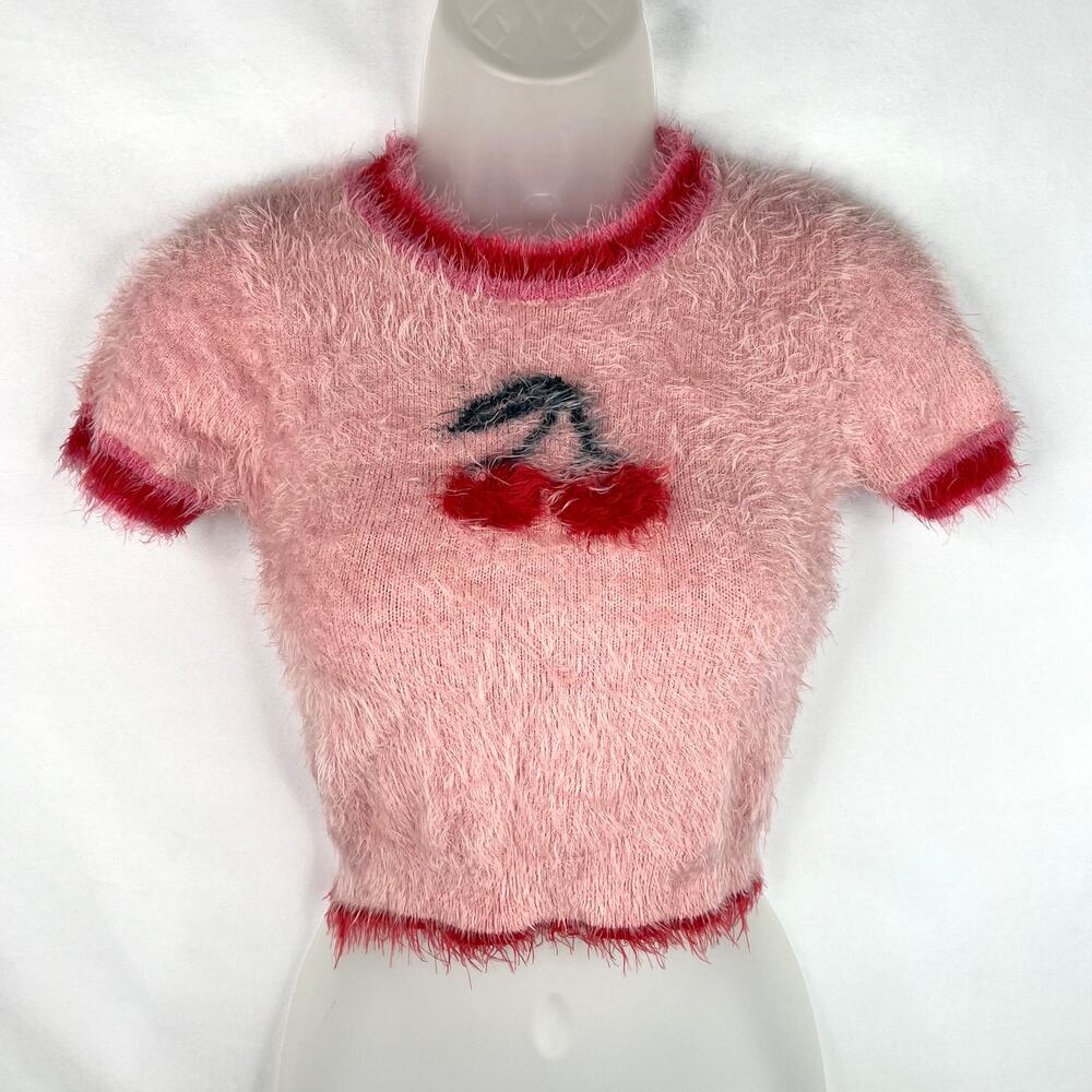 Pink Cherry Fuzzy Stretchy Crop Top XS/SM
